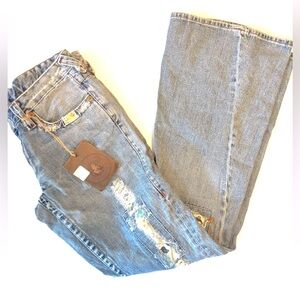 True Religion vintage flare with patch work jeans